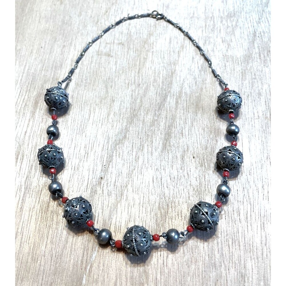 Vintage Filigree Choker Necklace Ethnic Silver Tone